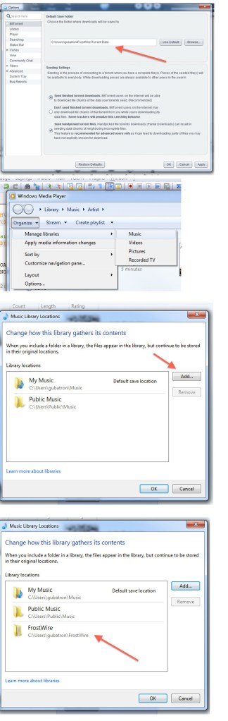 how-to-add-frostwire-save-folder-to-windows-media-player