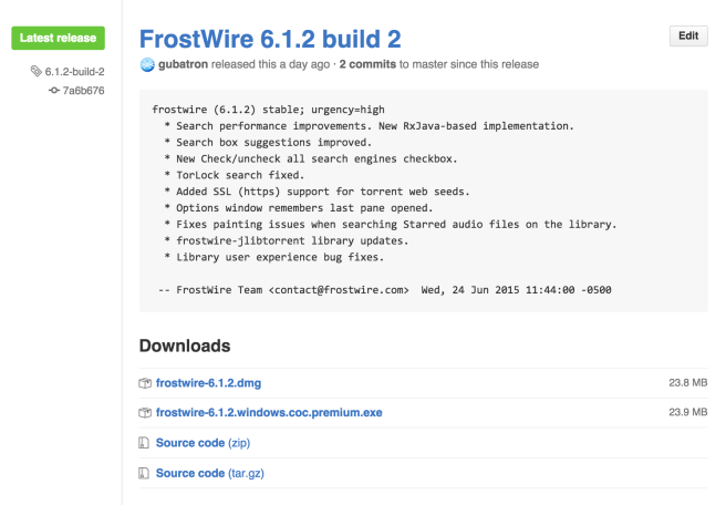 Screenshot of Changelog in Github.com