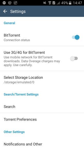 FrostWire Settings Screen with Material Design