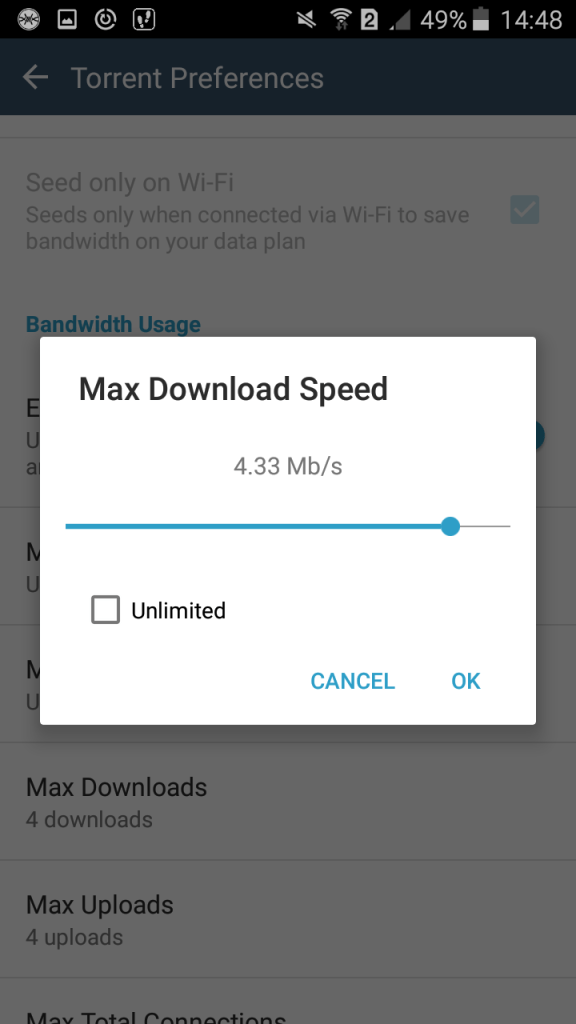 FrostWire Settings Screen with Material Design
